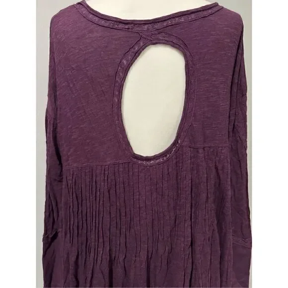 Free people lace trimmed distressed purple babydoll boho keyhole on back top S - Picture 5 of 8
